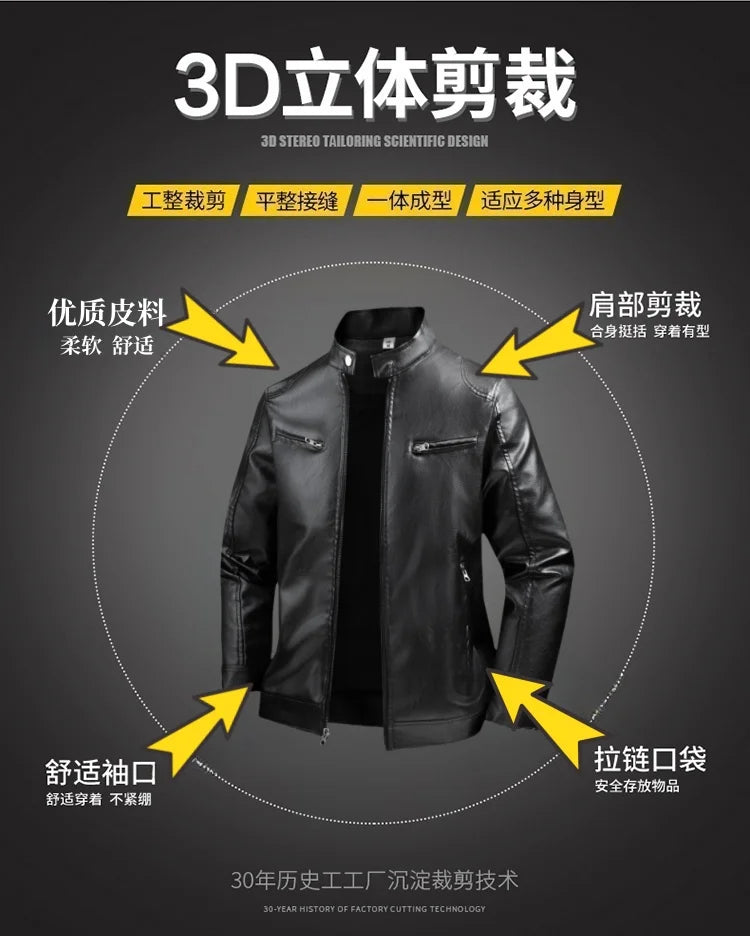 Men's Motorcycle Leather Coat Mens Clothes Slim Fit Casual Leather Jackets Trendy Mens Jackets Fashion Vintage Leather Coats