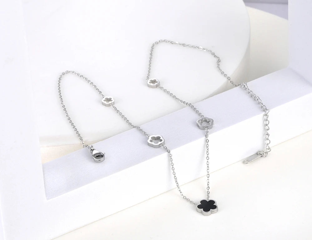 Lokaer Trendy Stainless Steel White Black Green Shell Flower Charm Bracelets For Women Girl Chain & Link Bracelet Jewelry B19056