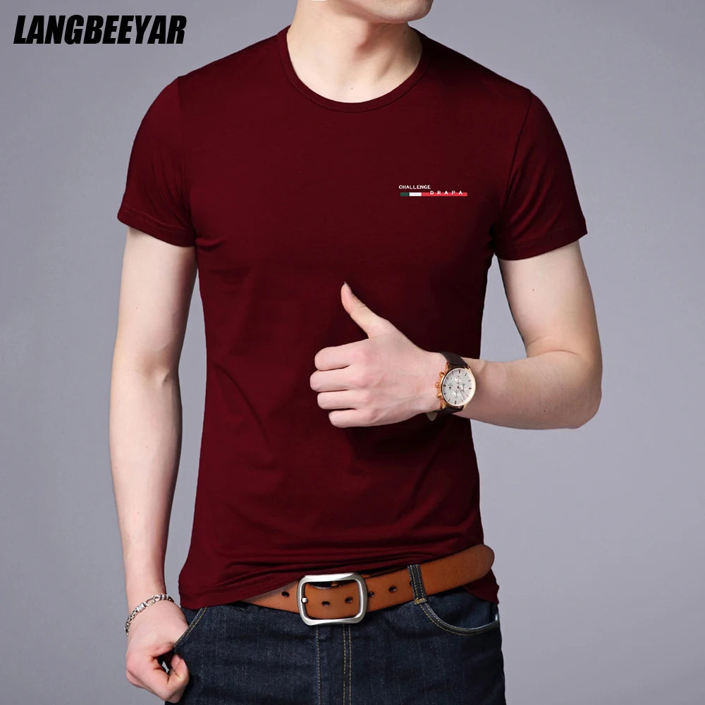 2025 New Summer Brand Tops Round Neck t Shirt For Men 95% Cotton 5% Spandex Plain Bulk Short Sleeve Casual Fashion Mens Clothes