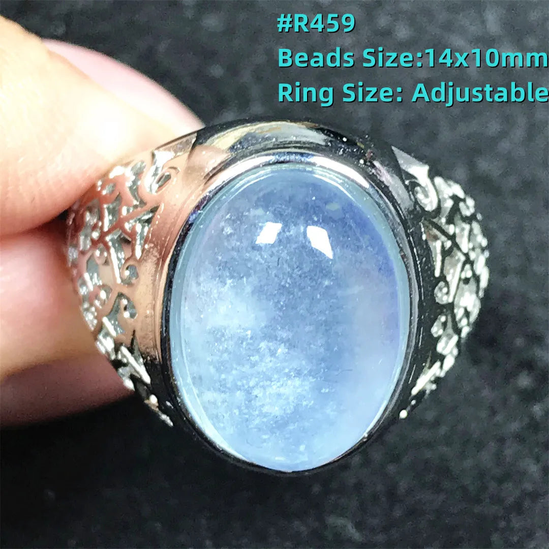 Top Natural Ocean Blue Aquamarine Ring For Male Men Gift Rare Crystal Beads Stone Silver Fashion Adjustable Ring Jewelry AAAAA