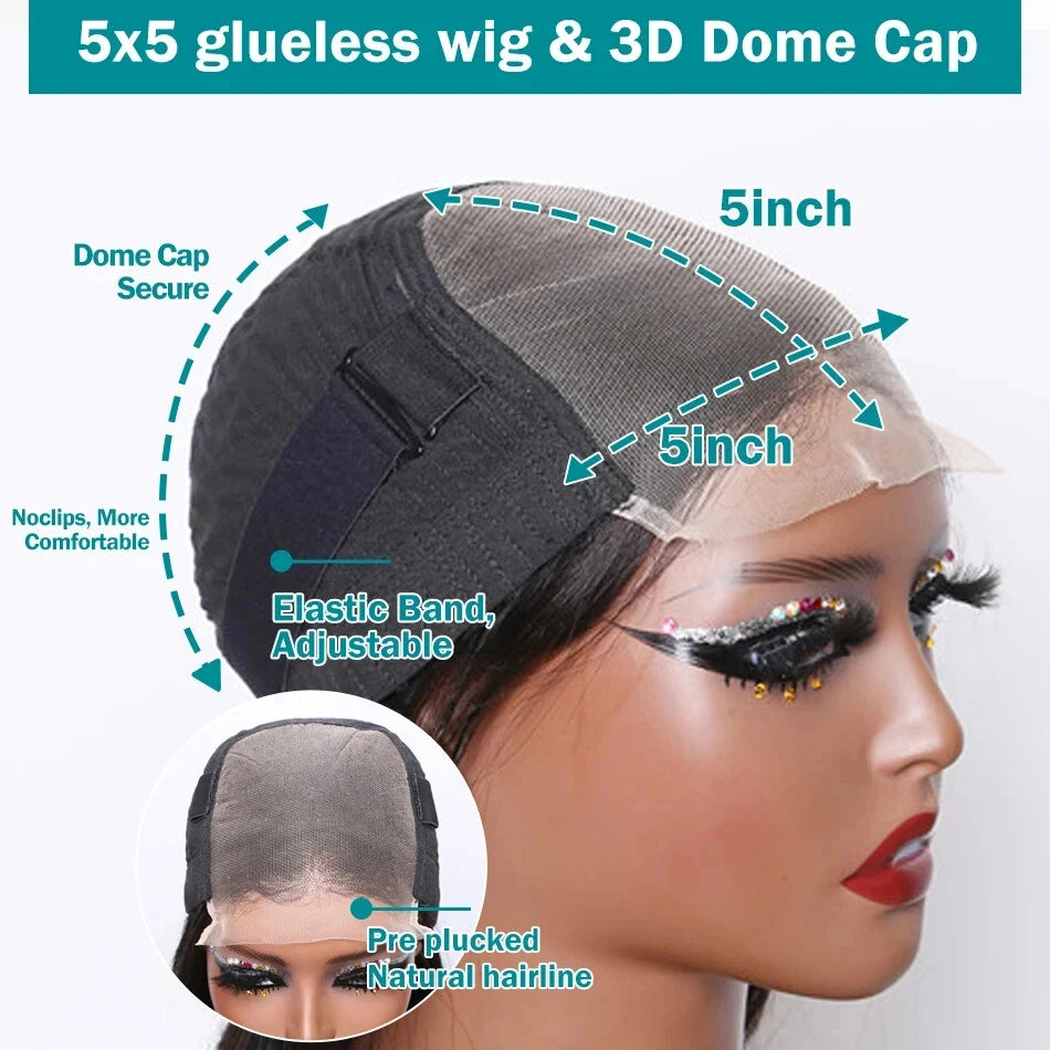 Wear and Go Glueless Wigs Human Hair Straight 5x5 HD Lace Closure Wigs Pre Plucked Pre Cut Ready to Wear Brazilan 180 Density