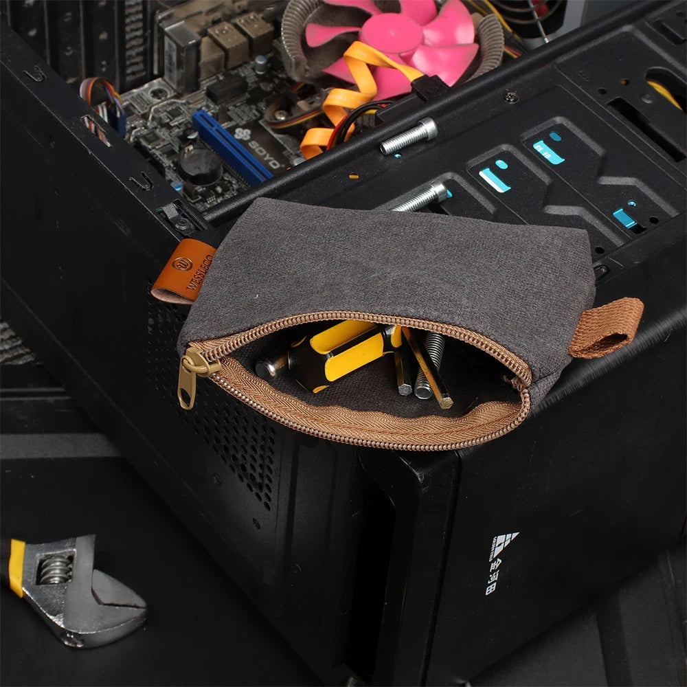 Kosibate Waterproof Waxed Canvas Pouch Gadget Case Storage Organizer Multi-function Electrical Tool Bag