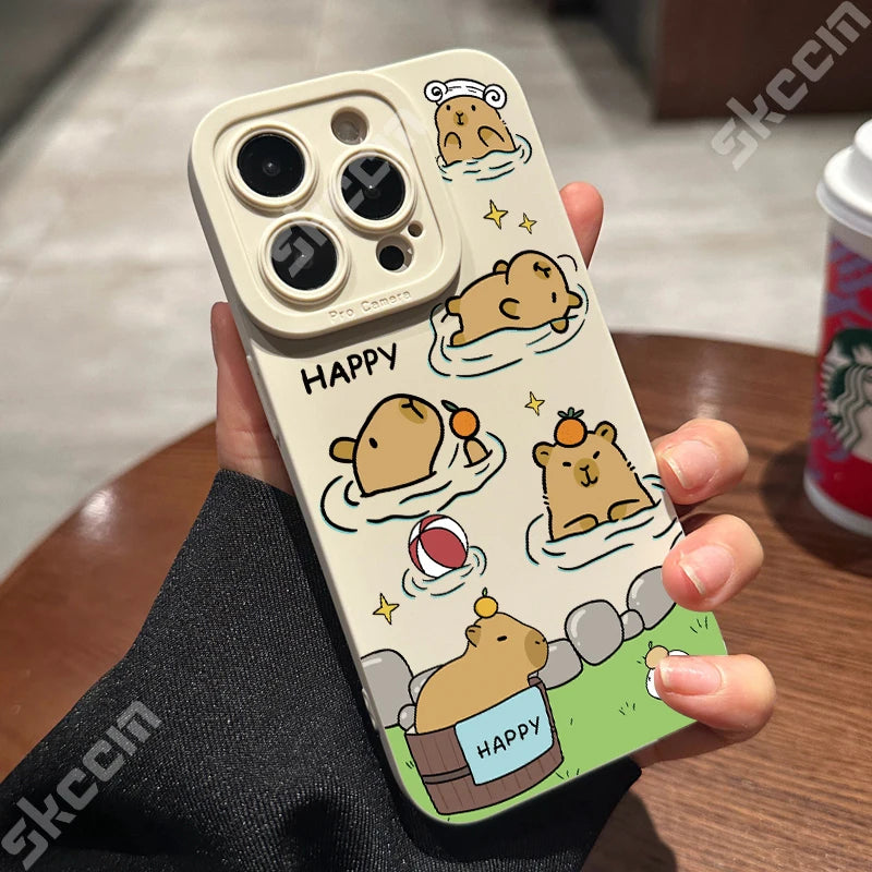 Matte Phone Case For iPhone 15 Pro Max 14 Plus 13 12 Mini 11 XS X XR 7 8 Cute Capybara Pattern Soft Silicone Bumper Cover