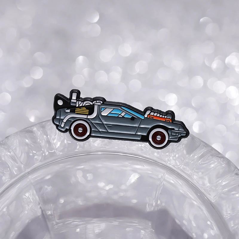Retro Cartoon Sport Car Enamel Pin Science Fiction Movies Inspired Vehicle Brooch Jacket Lapel Badge Jewelry Gift For Friends