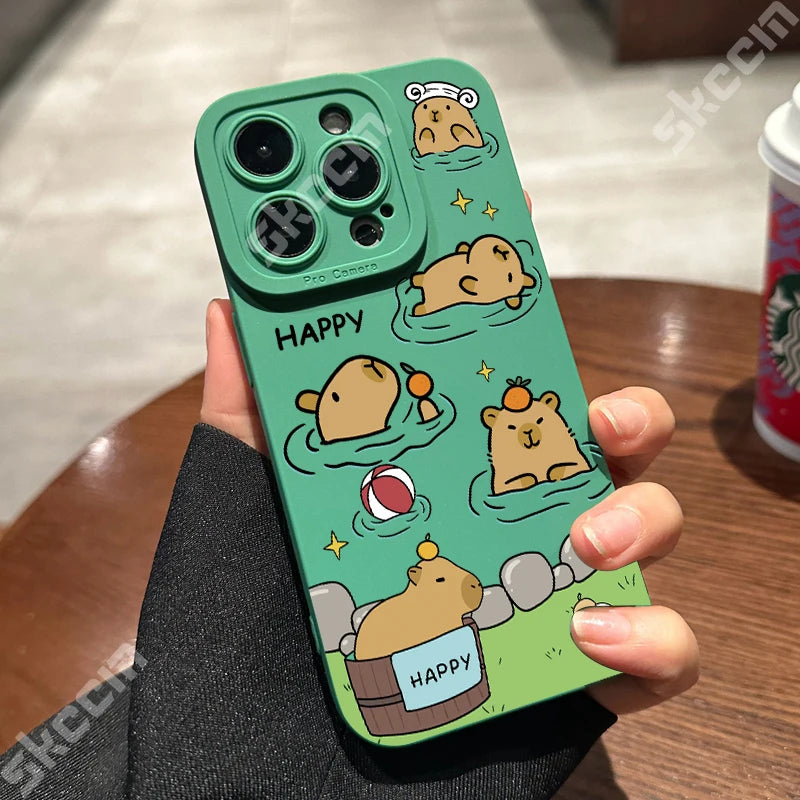 Matte Phone Case For iPhone 15 Pro Max 14 Plus 13 12 Mini 11 XS X XR 7 8 Cute Capybara Pattern Soft Silicone Bumper Cover