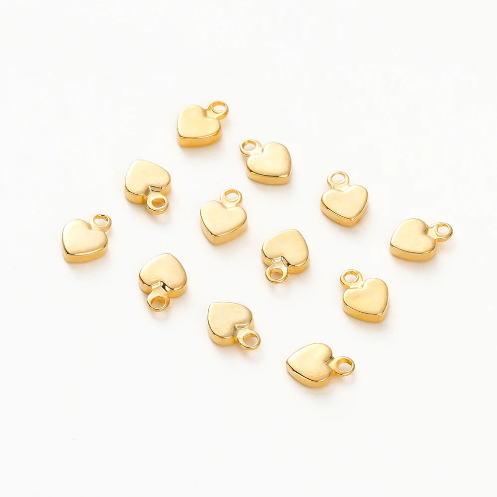 20Pcs 14K/18K Gold Plated Heart Shape Brass Pendants With Hole Extended Chain Charms For DIY Necklace Jewelry Making Accessories