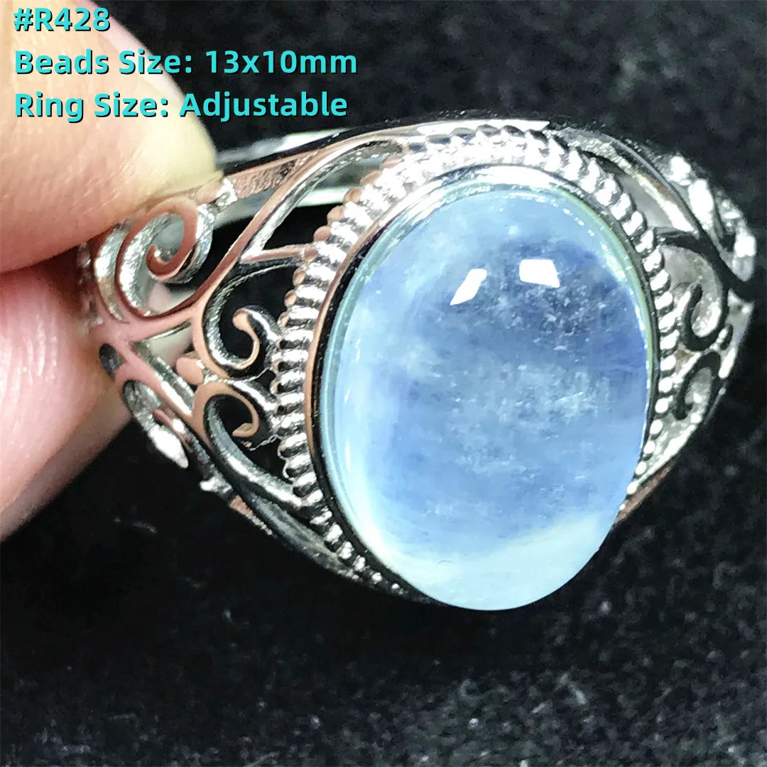 Top Natural Ocean Blue Aquamarine Ring For Male Men Gift Rare Crystal Beads Stone Silver Fashion Adjustable Ring Jewelry AAAAA
