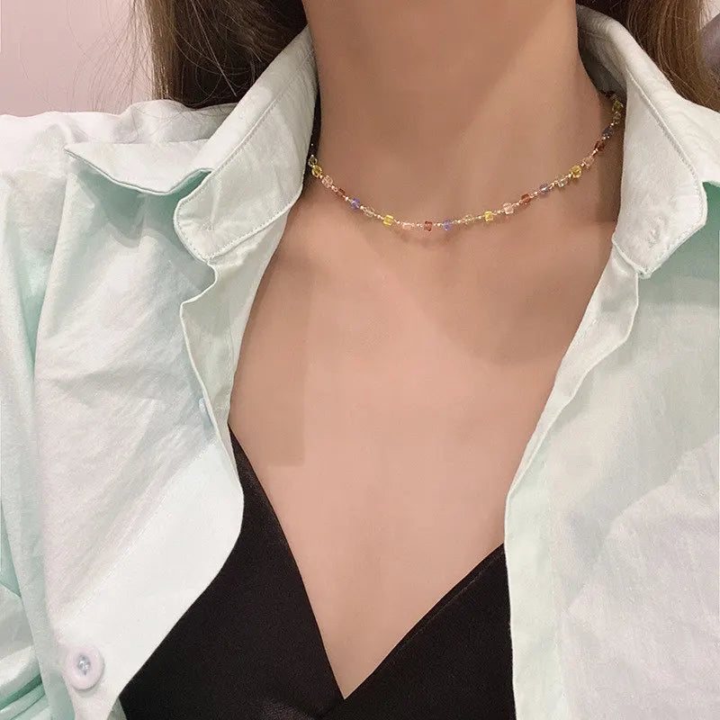 Trendy Cute Sweet Natural Stone Necklace for Women Girls Summer Simple Crystal Clavicle Chain Choker Necklace Jewelry Gift Party
