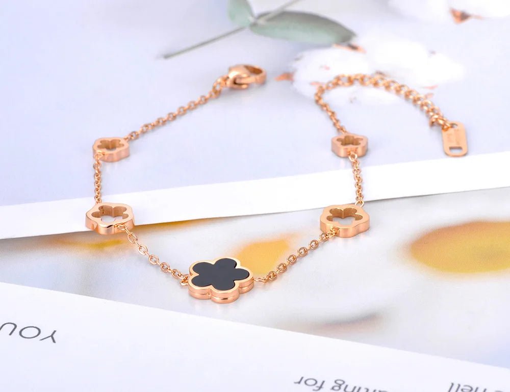 Lokaer Trendy Stainless Steel White Black Green Shell Flower Charm Bracelets For Women Girl Chain & Link Bracelet Jewelry B19056