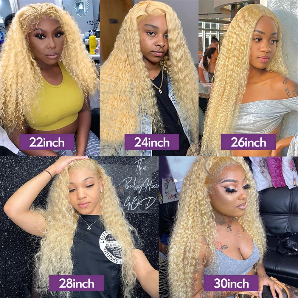 Blonde deep wave 100% human hair 613 hd lace frontal wig 13x6 Wigs For Women 30 inch Colored Wigs on clearance sale