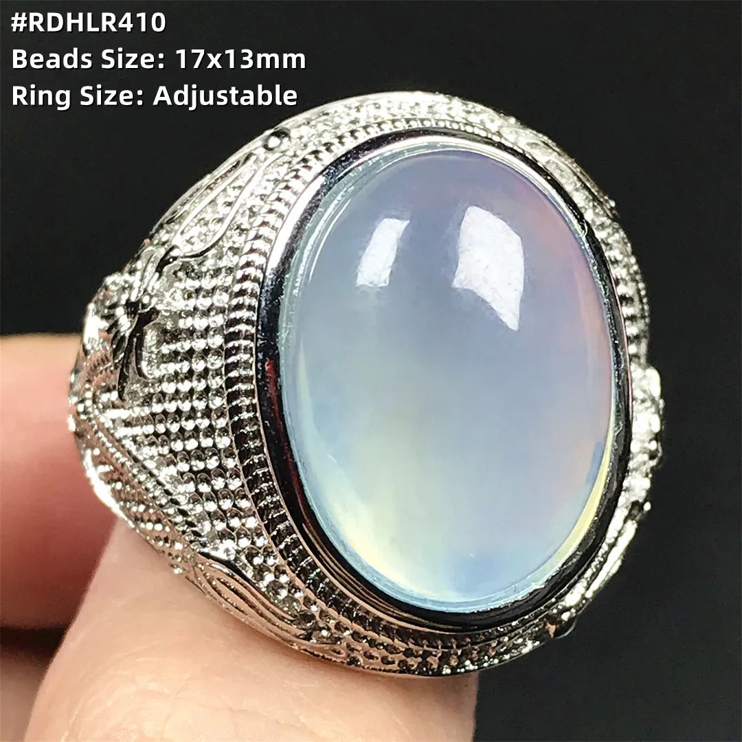 Top Natural Ocean Blue Aquamarine Ring For Male Men Gift Rare Crystal Beads Stone Silver Fashion Adjustable Ring Jewelry AAAAA