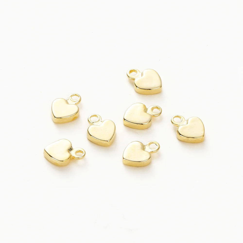 20Pcs 14K/18K Gold Plated Heart Shape Brass Pendants With Hole Extended Chain Charms For DIY Necklace Jewelry Making Accessories