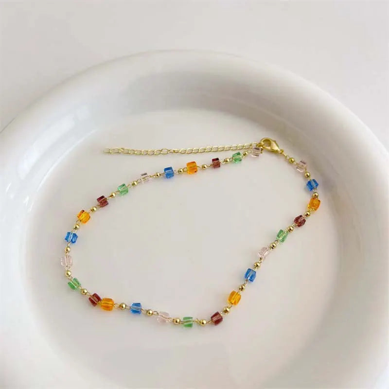 Trendy Cute Sweet Natural Stone Necklace for Women Girls Summer Simple Crystal Clavicle Chain Choker Necklace Jewelry Gift Party