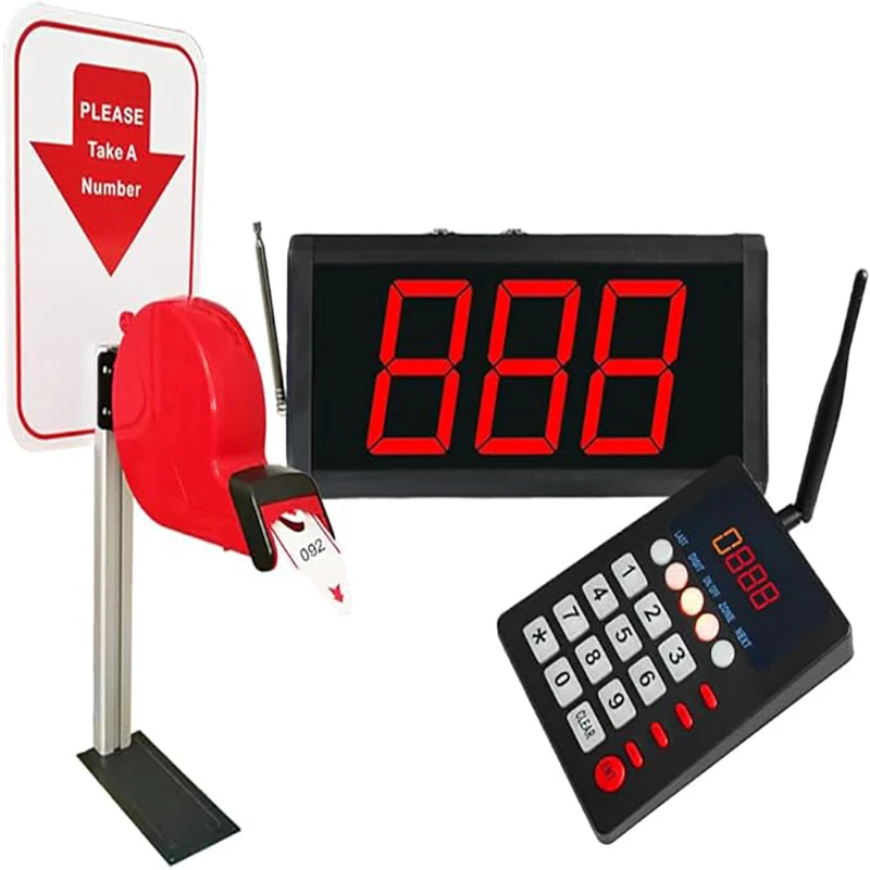 Take A Number Queue Wireless Calling System With Ticket Dispenser Loud Speaker Voice Broadcast 3 Digits Display For Kitchen Bank