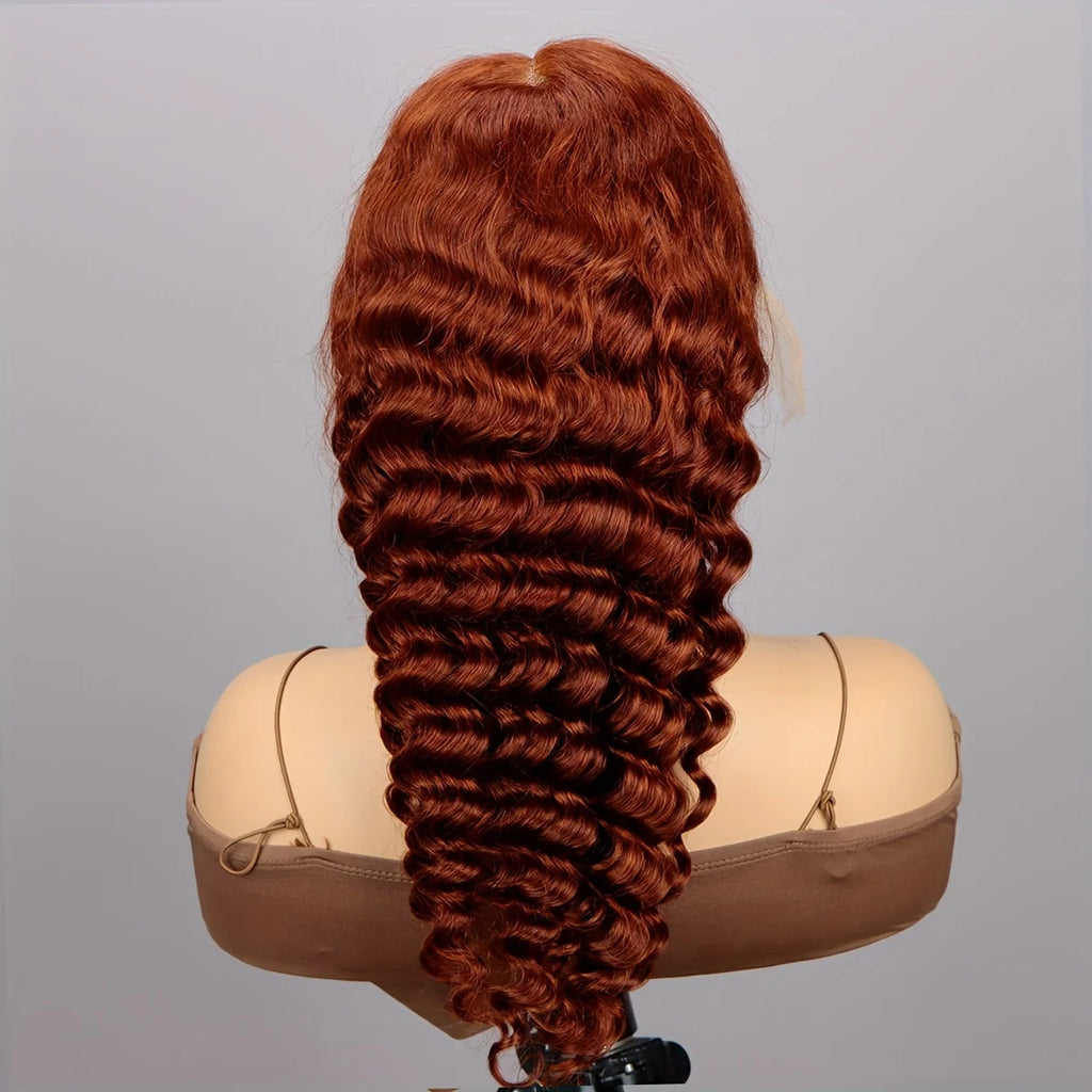 Reddish Brown Lace Front Wig 200Density Deep Wave13x4 Lace Human Hair Wig Pre Plucked Water Wave 13x4 Lace Wig  for Women