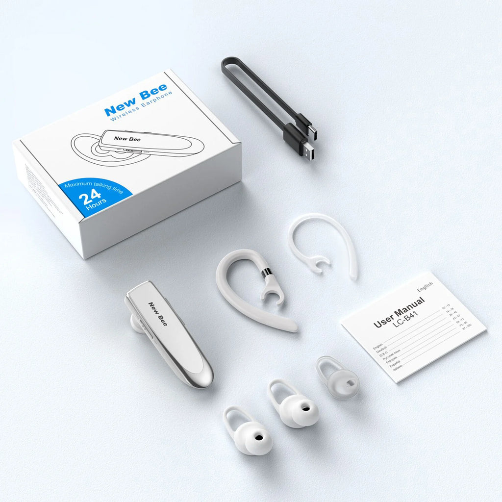 NEWBEE Single Wireless Bluetooth Headset Earphone Noise Cancelling Mic Sports Headphone Hands-Free Earbuds 24 Hrs Driving Office