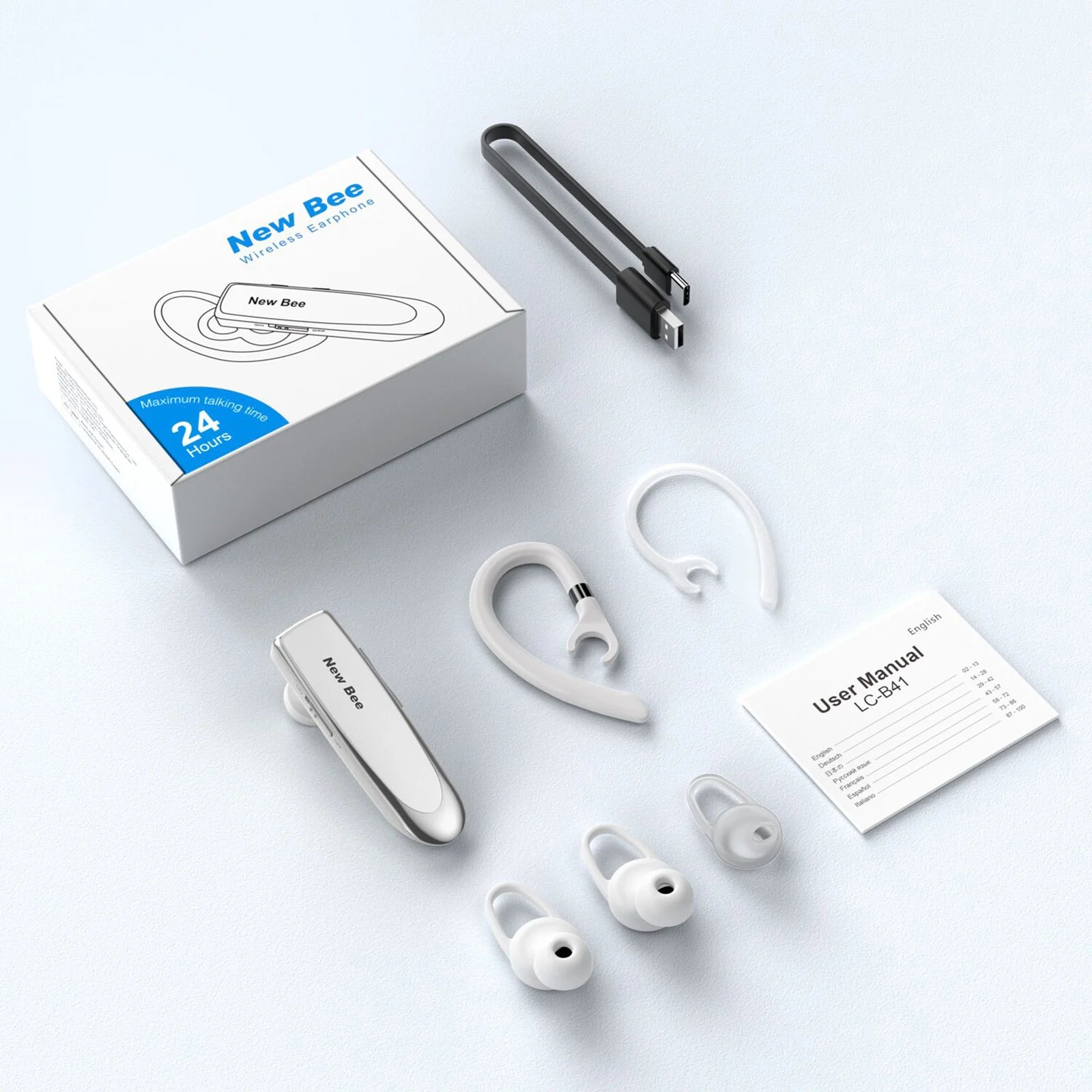 NEWBEE Single Wireless Bluetooth Headset Earphone Noise Cancelling Mic Sports Headphone Hands-Free Earbuds 24 Hrs Driving Office