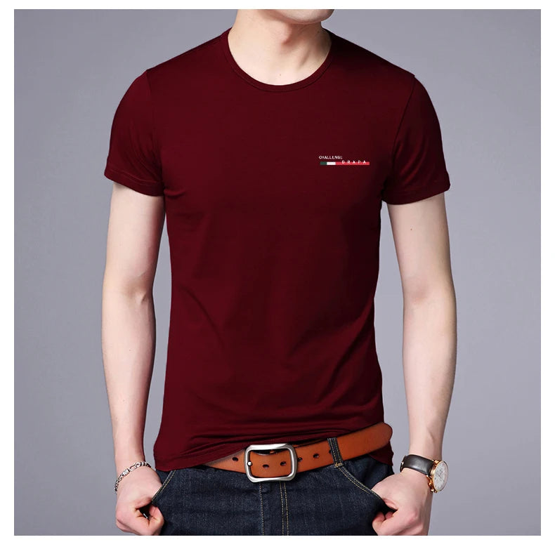 2025 New Summer Brand Tops Round Neck t Shirt For Men 95% Cotton 5% Spandex Plain Bulk Short Sleeve Casual Fashion Mens Clothes