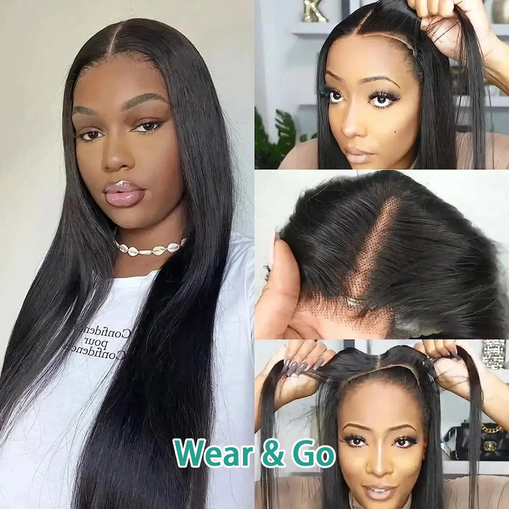 Wear and Go Glueless Wigs Human Hair Straight 5x5 HD Lace Closure Wigs Pre Plucked Pre Cut Ready to Wear Brazilan 180 Density