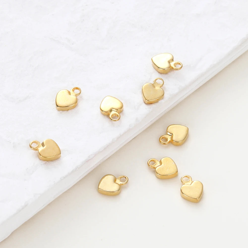 20Pcs 14K/18K Gold Plated Heart Shape Brass Pendants With Hole Extended Chain Charms For DIY Necklace Jewelry Making Accessories