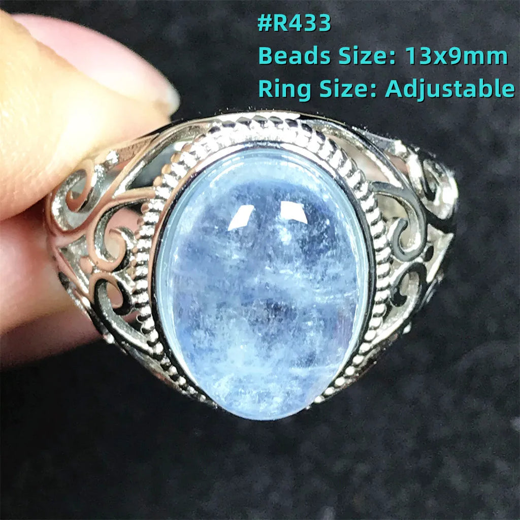 Top Natural Ocean Blue Aquamarine Ring For Male Men Gift Rare Crystal Beads Stone Silver Fashion Adjustable Ring Jewelry AAAAA