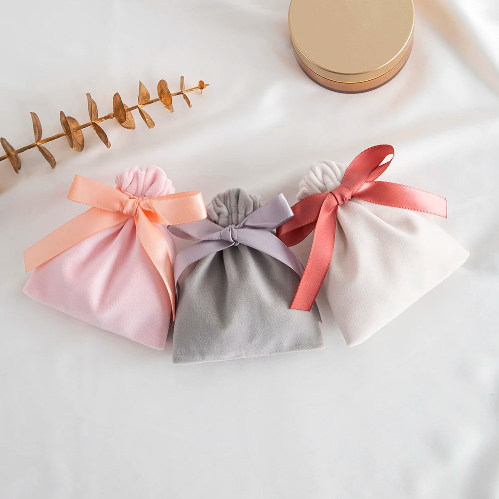 10Pcs Ribbon Velvet Gift Bag Wedding Favors Jewelry Pouches Earrings Ring Stud Nail Headset Phone Case Headset Pocket Organizer