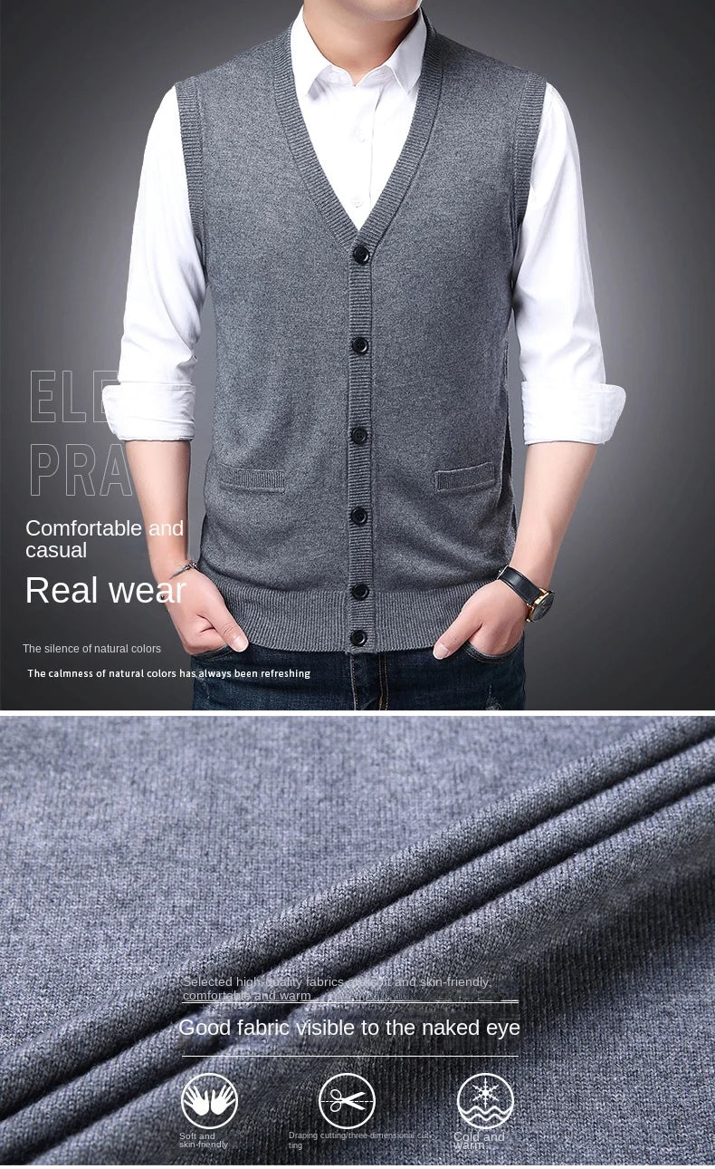 2025 High Quality New Autum Winter Fashion Brand V Neck Knit Korean Vest Christmas Sweater Men Woolen Casual Mens Clothes