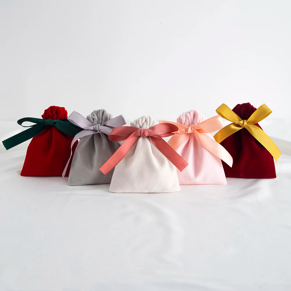 10Pcs Ribbon Velvet Gift Bag Wedding Favors Jewelry Pouches Earrings Ring Stud Nail Headset Phone Case Headset Pocket Organizer
