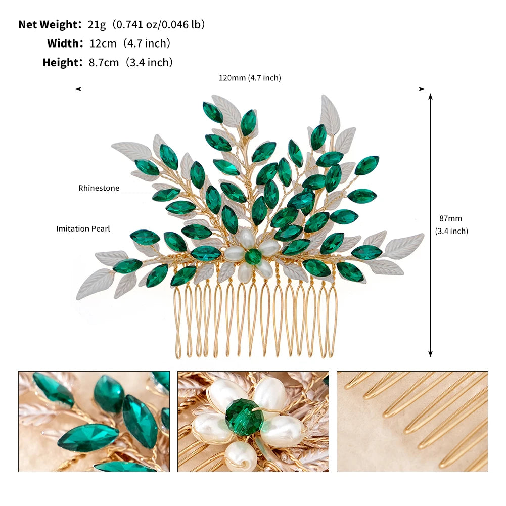 Efily Vitnage Green Crystal Wedding Hair Accessories Bridal Pearl Hair Comb Rhinestone Headpiece Jewelry  Valentine's Day gift