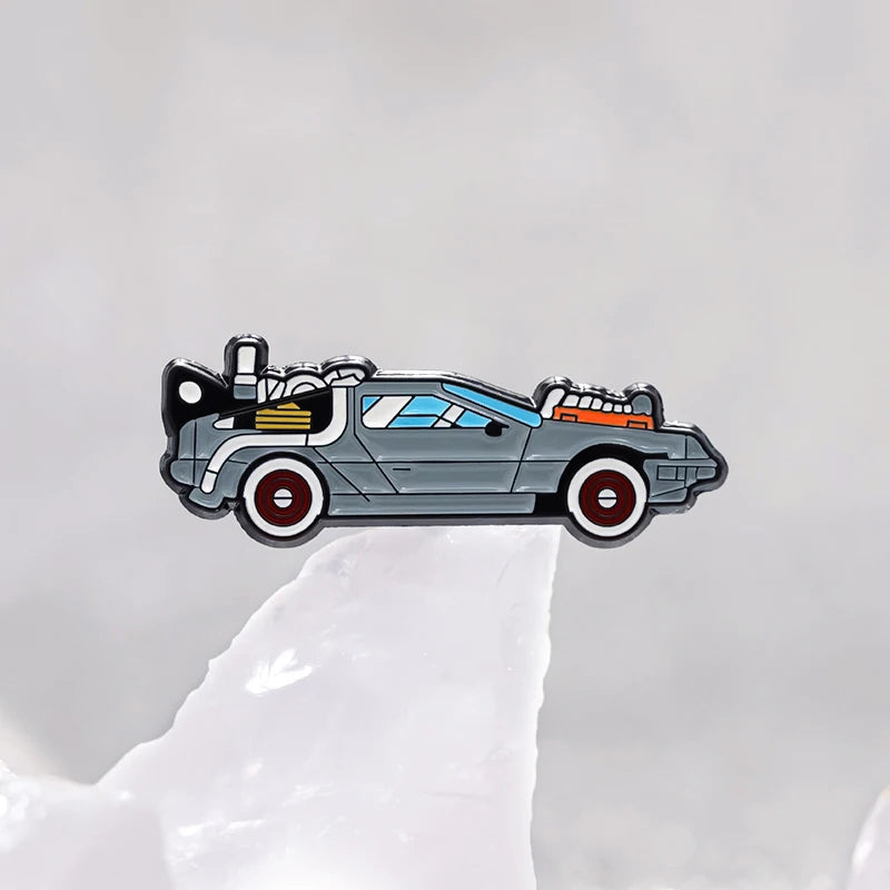Retro Cartoon Sport Car Enamel Pin Science Fiction Movies Inspired Vehicle Brooch Jacket Lapel Badge Jewelry Gift For Friends