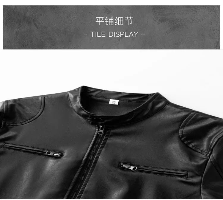 Men's Motorcycle Leather Coat Mens Clothes Slim Fit Casual Leather Jackets Trendy Mens Jackets Fashion Vintage Leather Coats