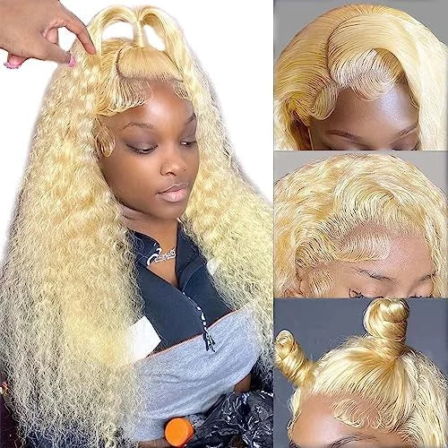 Blonde deep wave 100% human hair 613 hd lace frontal wig 13x6 Wigs For Women 30 inch Colored Wigs on clearance sale