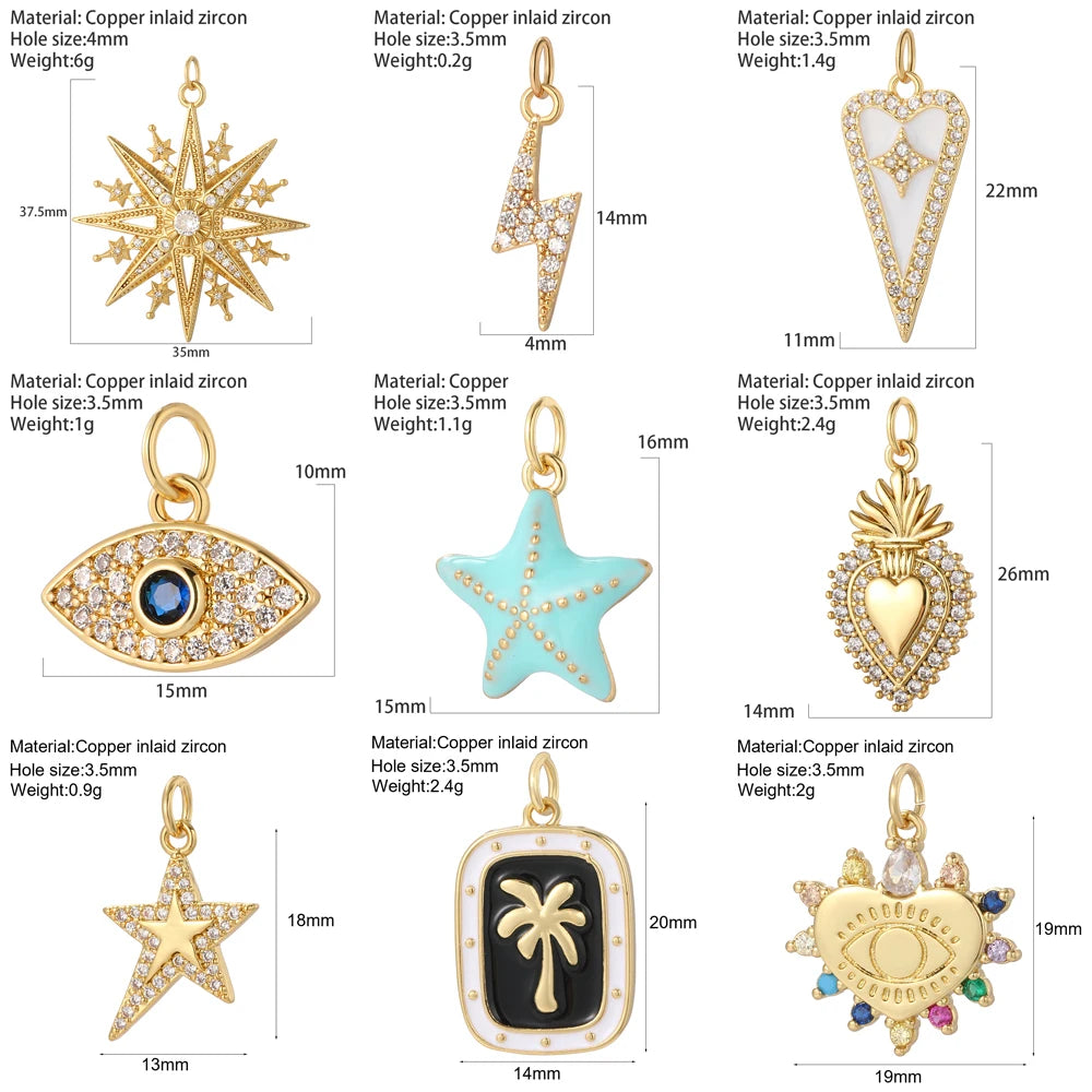 Cute Heart Evil Blue Eye Charms for Jewelry Making Gold Color Moon Star Dijes Diy Necklace Earrings Bracelet Pendant accessories
