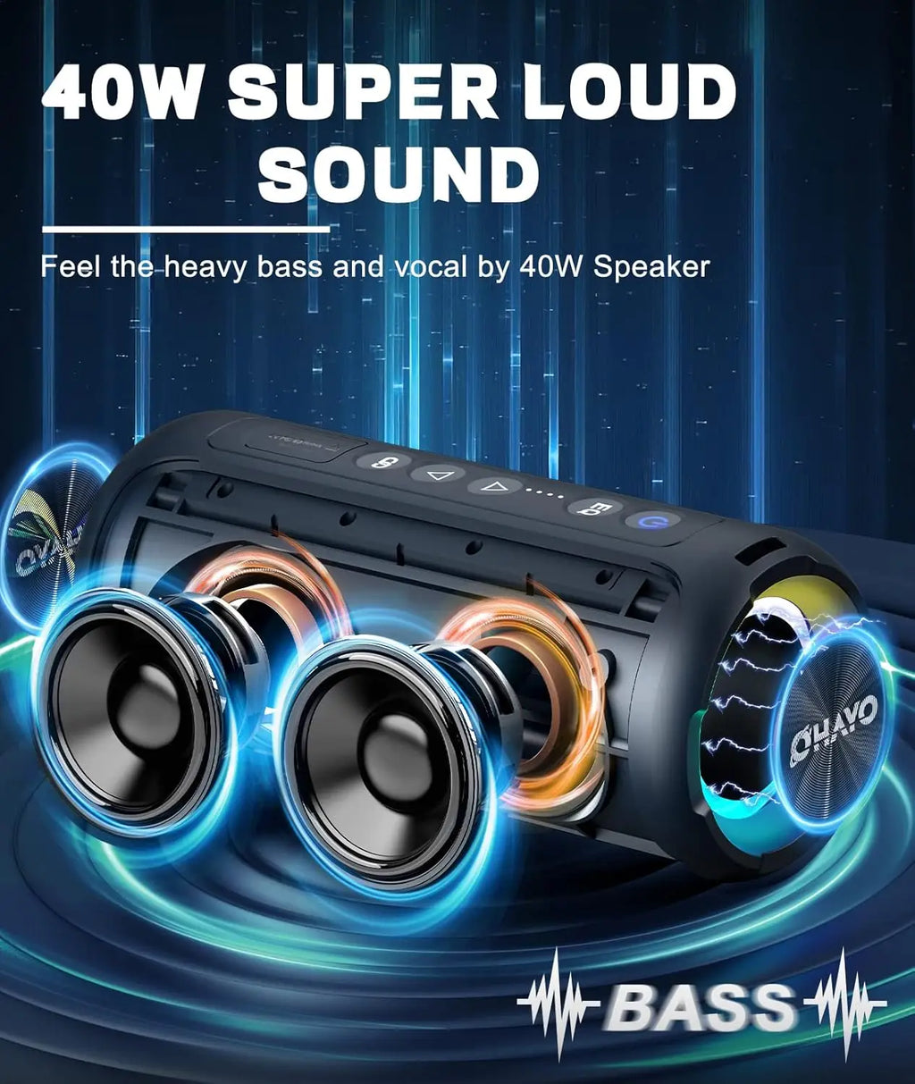 Ohayo Portable Bluetooth Speaker, 40W Loud Stereo Speakers Bluetooth Wireless, IPX7 Waterproof Shower Speakers with Deep Bass