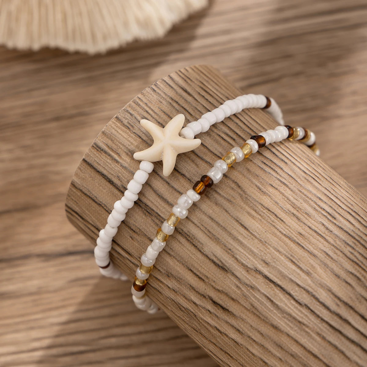 PuRui 2 pcs Sets Beaded Anklets For Women White Acrylic Starfish Ankle Chain Girls Csaual Accessories New In For Beach Party
