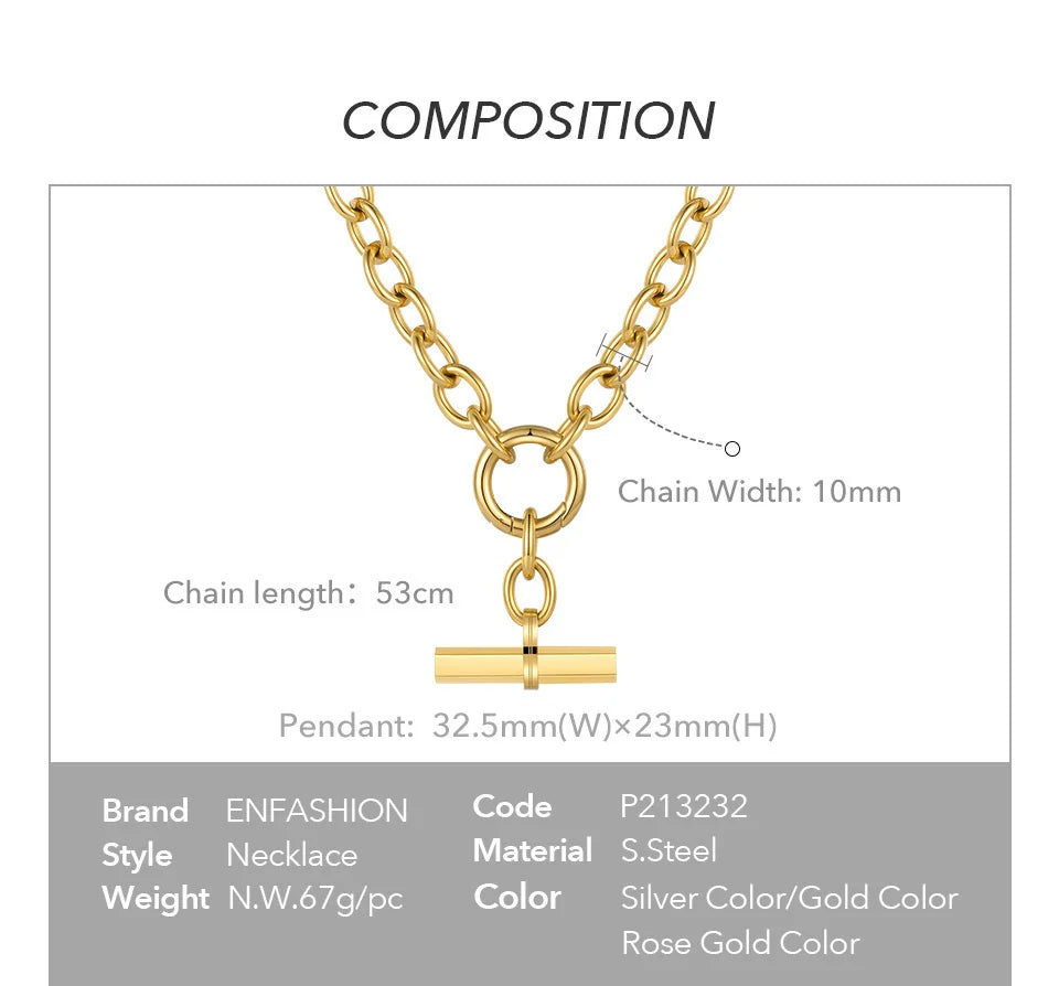 ENFASHION Hanging Bar Pendant Necklace For Women Gold Color Necklaces Fashion Jewelry Stainless Steel Bijoux Femme Party P213232