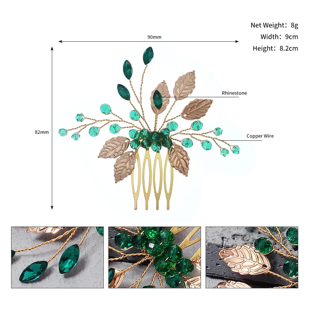 Efily Vitnage Green Crystal Wedding Hair Accessories Bridal Pearl Hair Comb Rhinestone Headpiece Jewelry  Valentine's Day gift