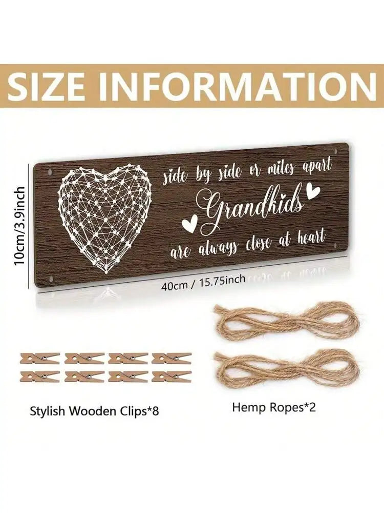 Rustic Wooden Grandkids Photo Frame Side By Side Or Miles Apart Design With Clips & Twine  Perfect For Living Room Bedroom Decor