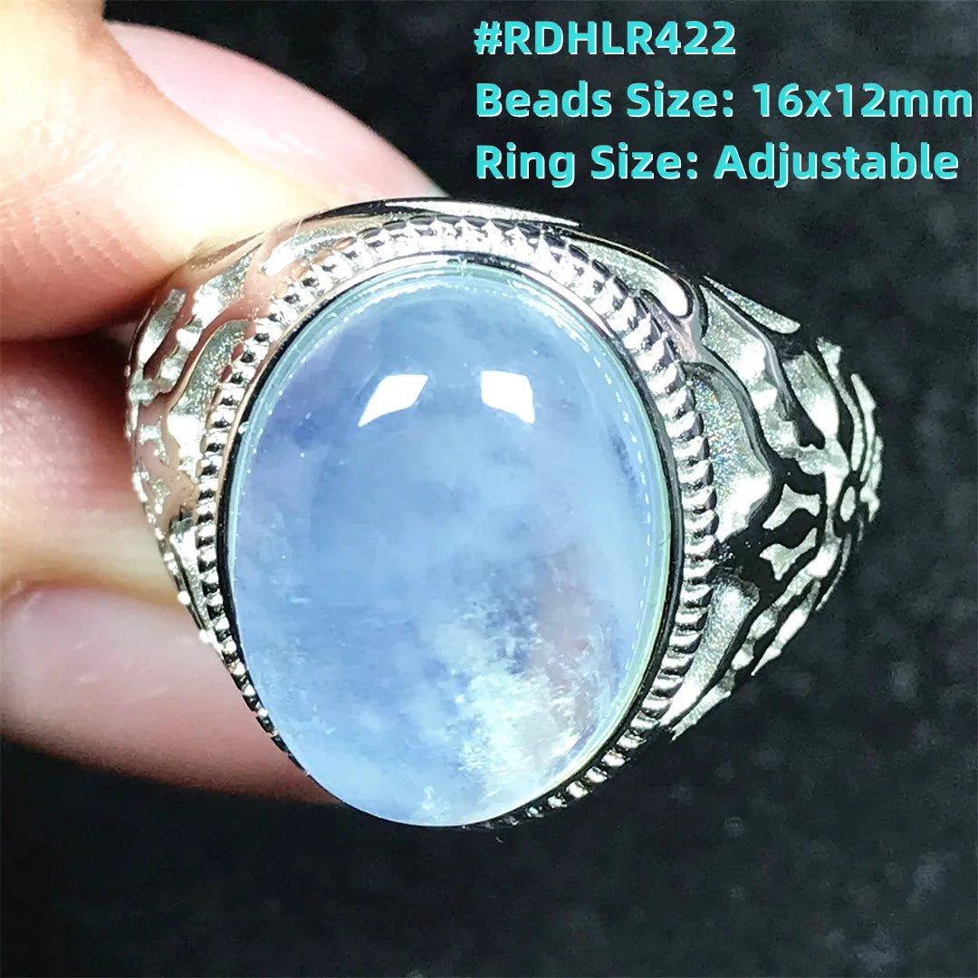 Top Natural Ocean Blue Aquamarine Ring For Male Men Gift Rare Crystal Beads Stone Silver Fashion Adjustable Ring Jewelry AAAAA
