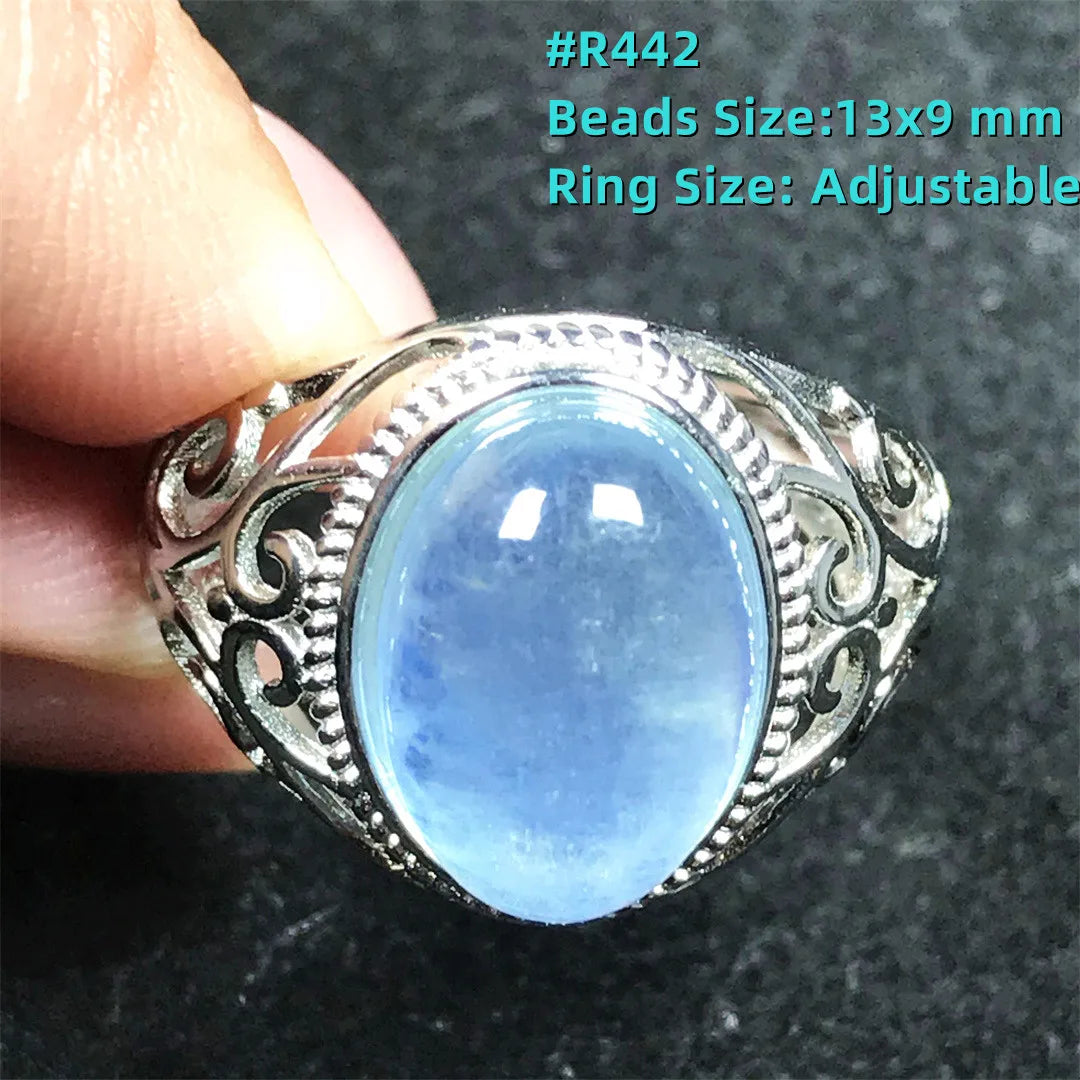 Top Natural Ocean Blue Aquamarine Ring For Male Men Gift Rare Crystal Beads Stone Silver Fashion Adjustable Ring Jewelry AAAAA