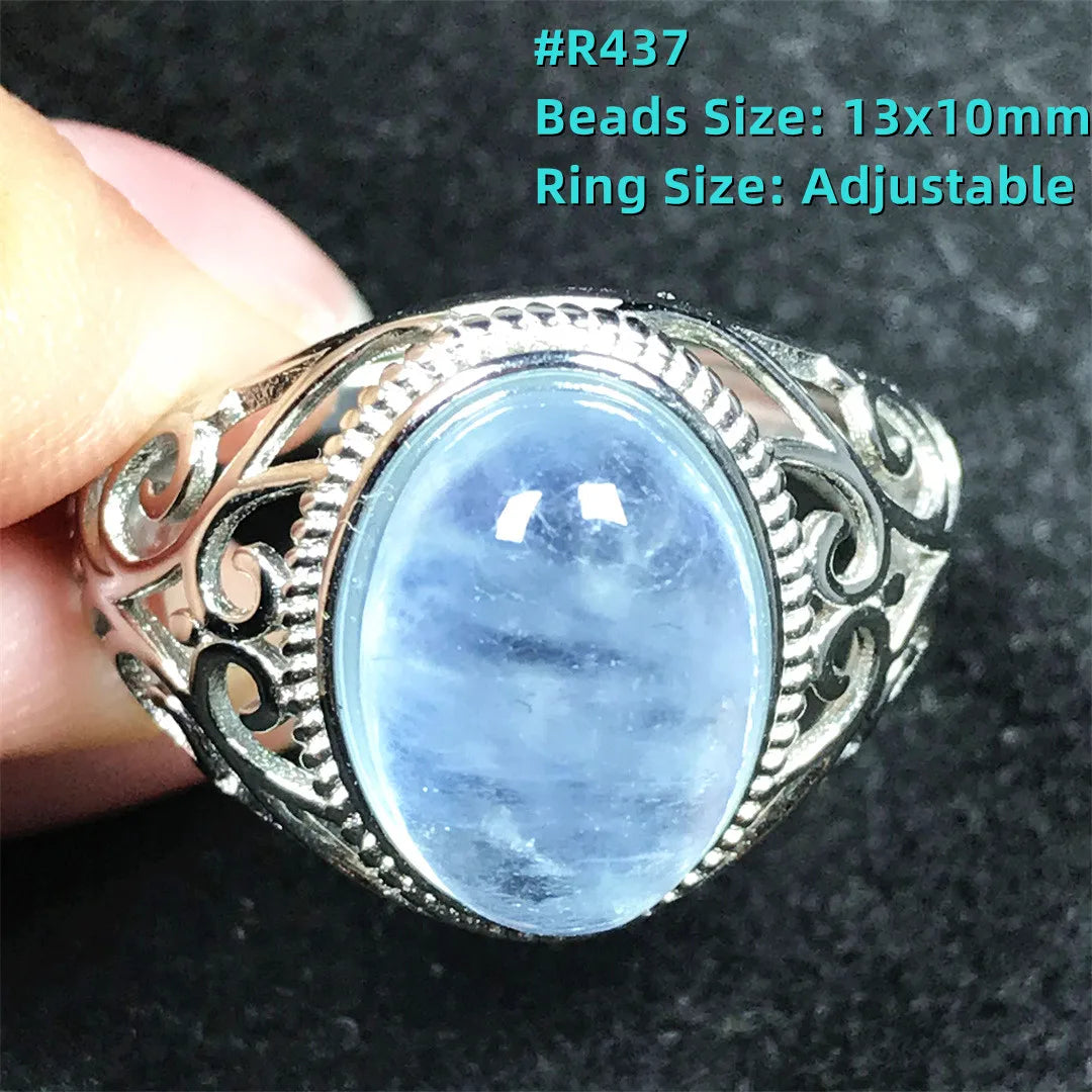 Top Natural Ocean Blue Aquamarine Ring For Male Men Gift Rare Crystal Beads Stone Silver Fashion Adjustable Ring Jewelry AAAAA