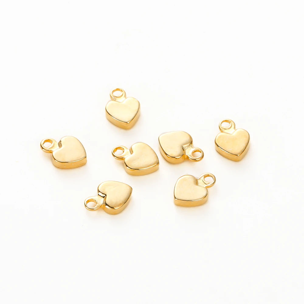 20Pcs 14K/18K Gold Plated Heart Shape Brass Pendants With Hole Extended Chain Charms For DIY Necklace Jewelry Making Accessories