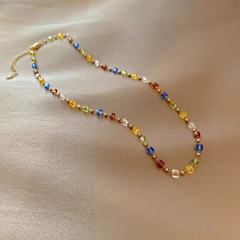 Trendy Cute Sweet Natural Stone Necklace for Women Girls Summer Simple Crystal Clavicle Chain Choker Necklace Jewelry Gift Party