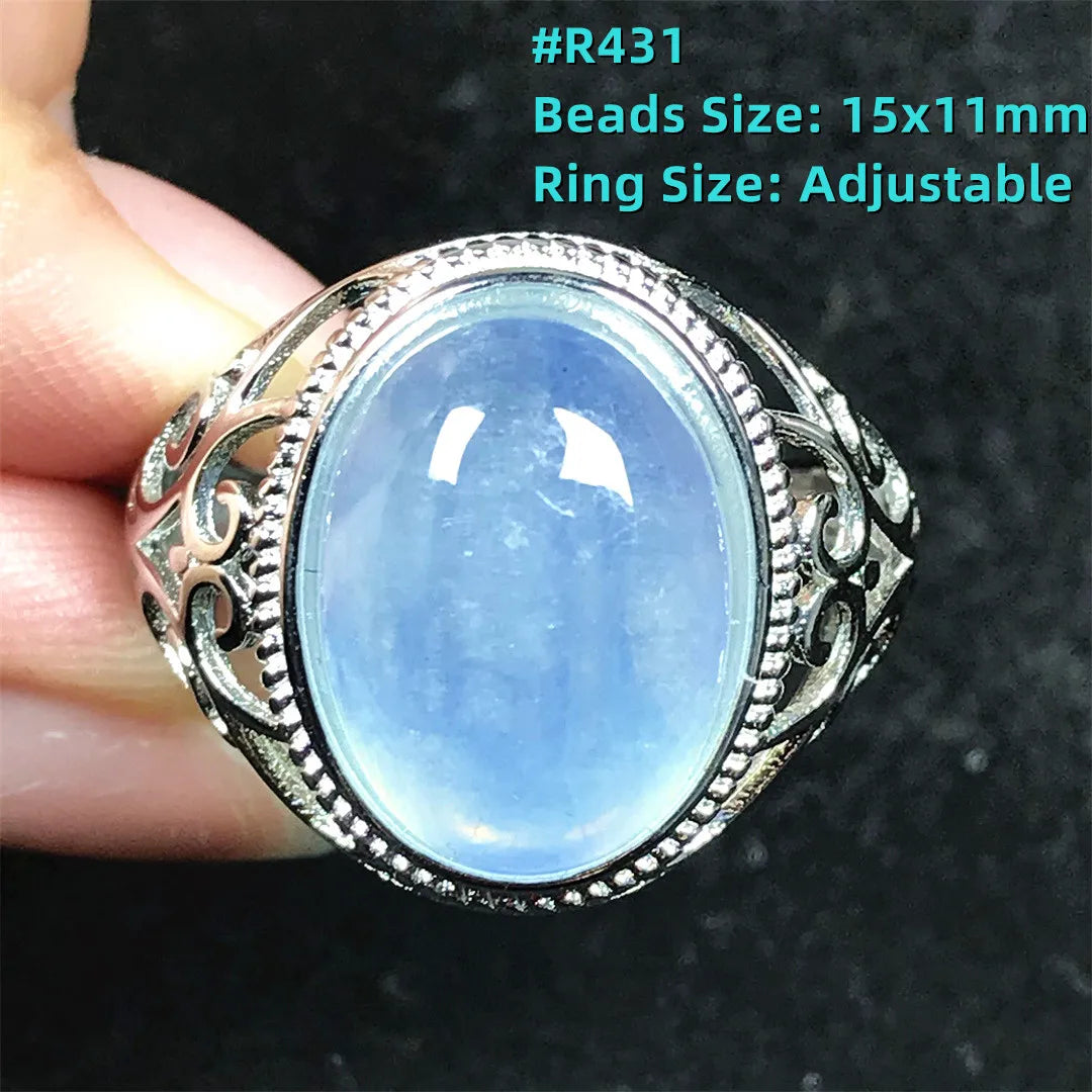 Top Natural Ocean Blue Aquamarine Ring For Male Men Gift Rare Crystal Beads Stone Silver Fashion Adjustable Ring Jewelry AAAAA