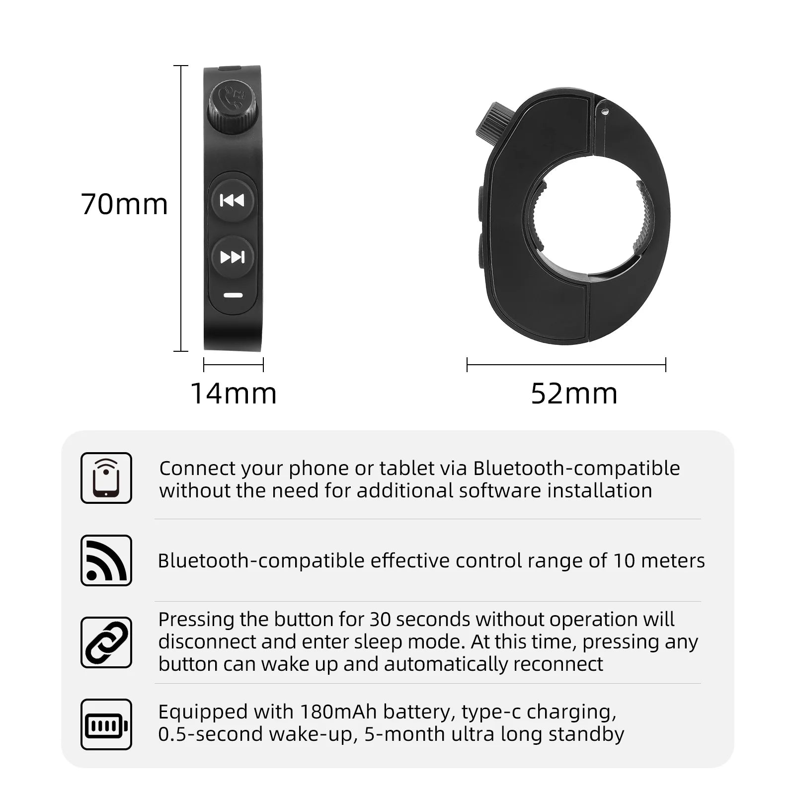 Motorcycle Handlebar Control Bluetooth-compatible Wireless Hands-free Calls Remote Control Waterproof Bike Handlebar Media