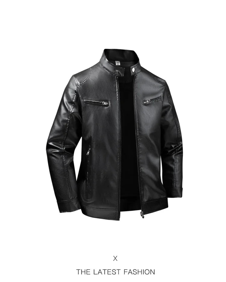 Men's Motorcycle Leather Coat Mens Clothes Slim Fit Casual Leather Jackets Trendy Mens Jackets Fashion Vintage Leather Coats
