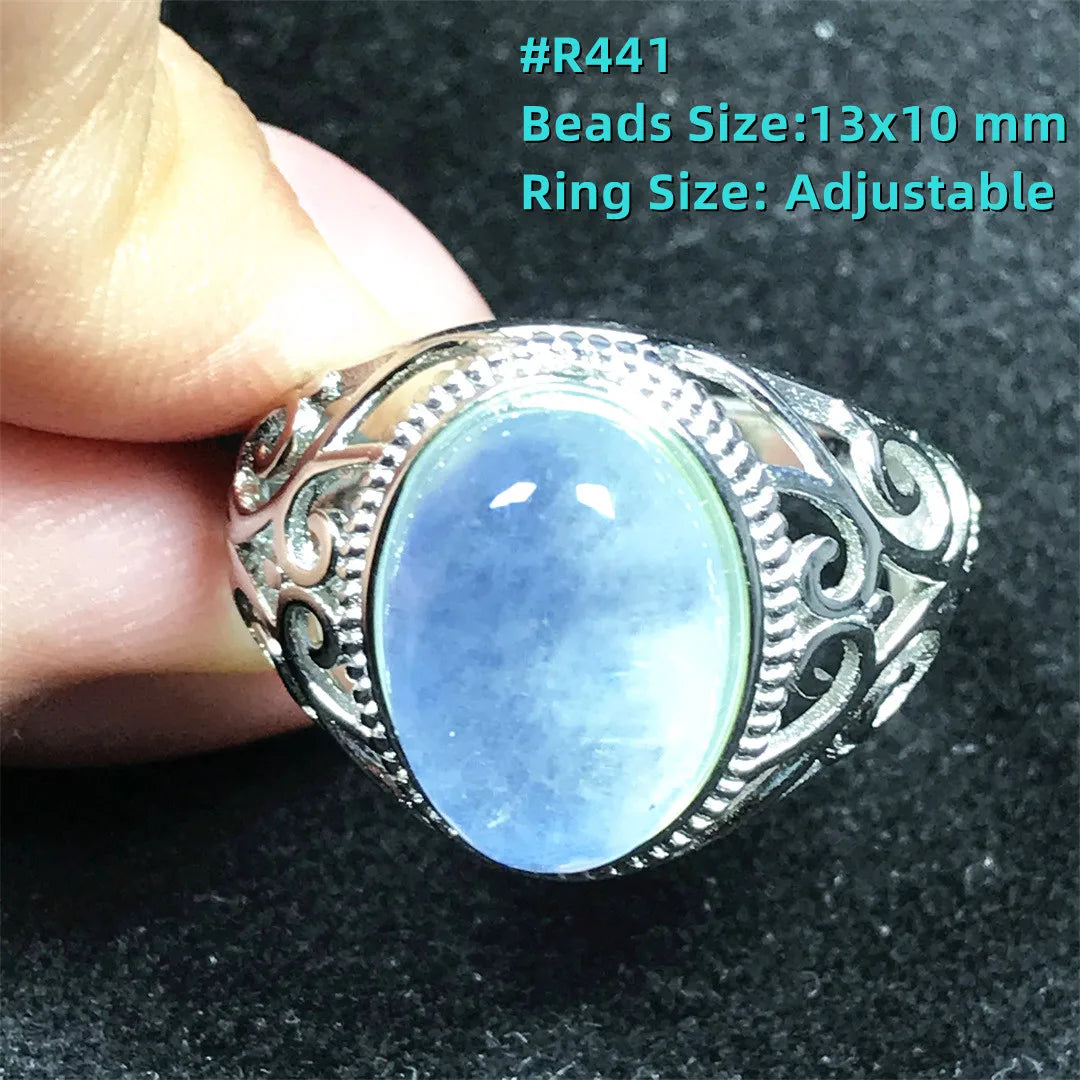 Top Natural Ocean Blue Aquamarine Ring For Male Men Gift Rare Crystal Beads Stone Silver Fashion Adjustable Ring Jewelry AAAAA