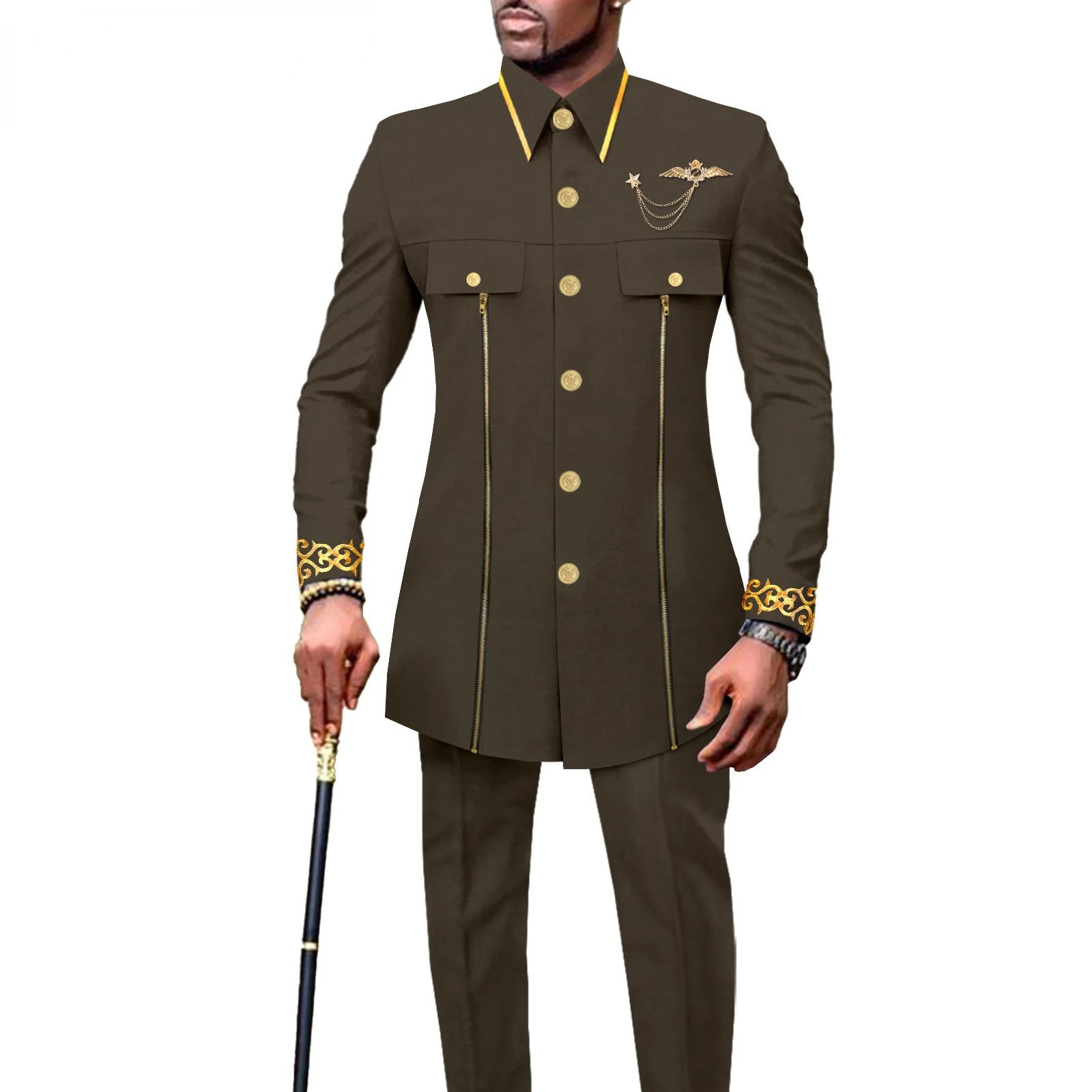 new fashion casual African ethnic solid color cotton men's casual embroidered jacket + pants 2 sets  mens clothes  funny suit