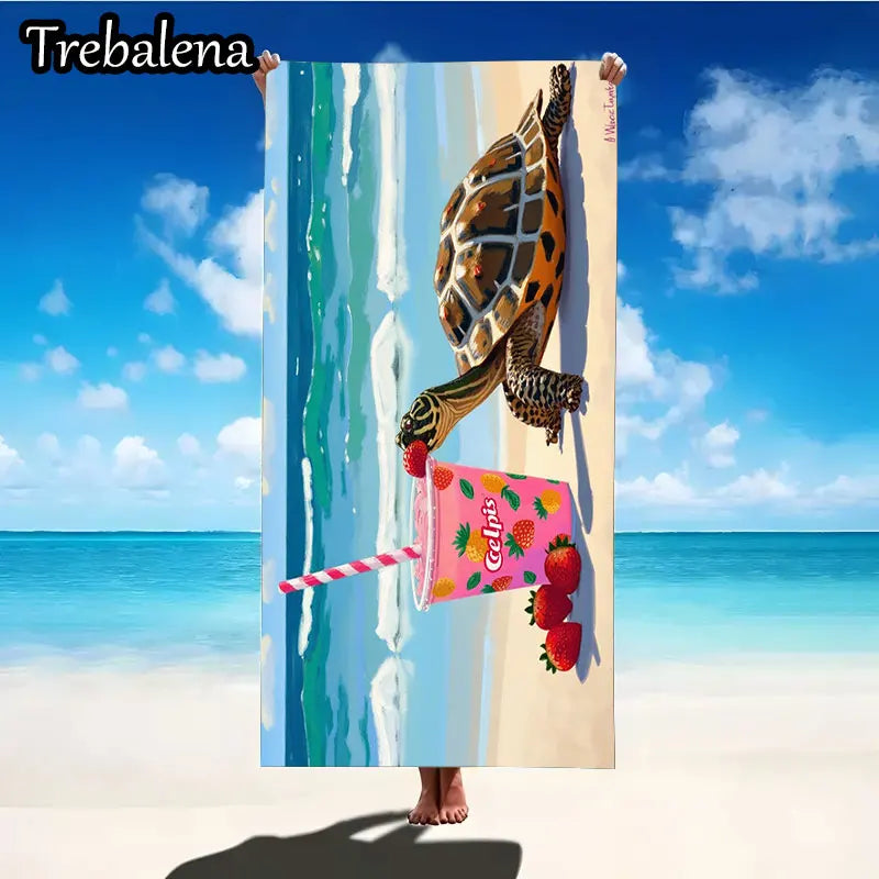 30*60inch Ultra-Soft Beach Towel with Tropical Turtle Beach Towel with Fruit Drink Design
