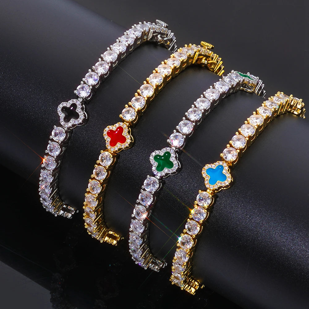 NY Women White Gold Plated Tennis Choker Necklace Red/Green/Blue/Black Charm Iced Out CZ Chain Fine Hiphop Jewelry